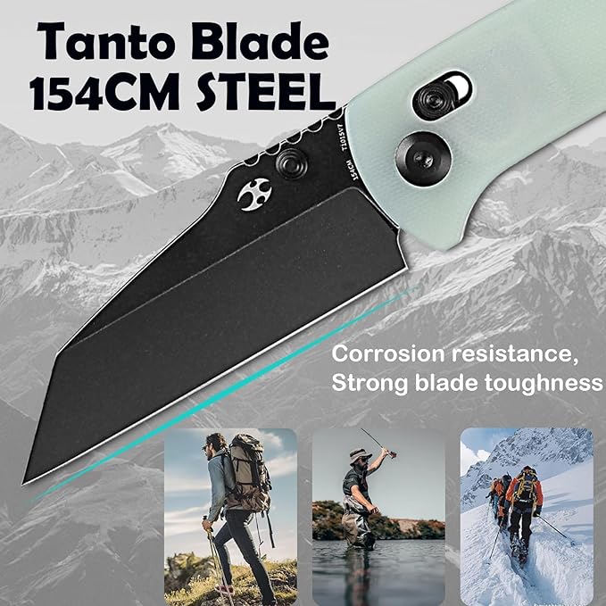 KANSEPT Main Street Pocket Folding Knife, 3.36''Black Ticn Coated 154CM Sharp Steel Blade, Jade G10 Handle with Axis Lock and Thumb Stud, Perfect Clip for Camping Hiking Fishing Everyday Carry T1015v7