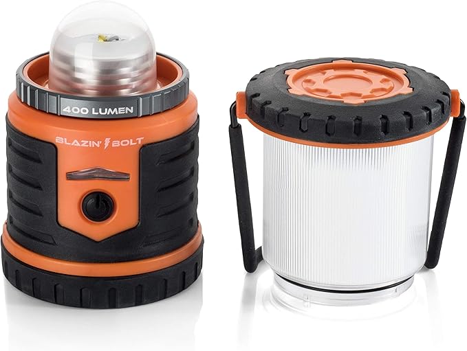 Blazin Bolt Rugged USB Rechargeable Lantern | 6000mAh Power Bank | 400 Lumen | 400 Hours of Light | 6 Modes | Camping, Emergency, Power Outage, Storm, Blizzard, Hurricane Survival