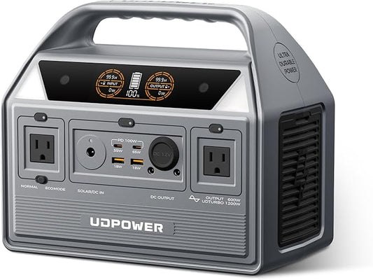 C600 Portable Power Station - 600W(Surge 1200W) AC Output, 595Wh LiFePO4 Battery, Solar Generator for Camping, Travel, RV, Emergency Power Backup(Grey)