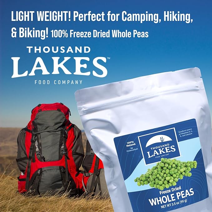 Thousand Lakes Freeze Dried Vegetables - Whole Peas 3.5 ounces | 100% Peas | No Salt Added | No Preservatives