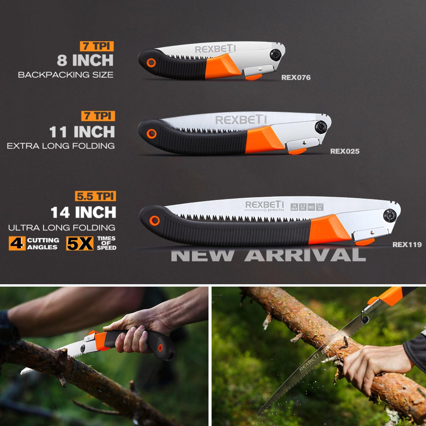 REXBETI 14-Inch Folding Pruning Saw, Extra Long Hand Saw for Tree Trimming
