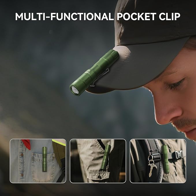 S21X Mini EDC Flashlight Rechargeable with Clip, 880 Lumens Super Bright AA Pocket Flashlight, Tactical Tail Switch & Magnet, 5 Mode Compact Light for Emergency, Outdoor, Camping(Green)