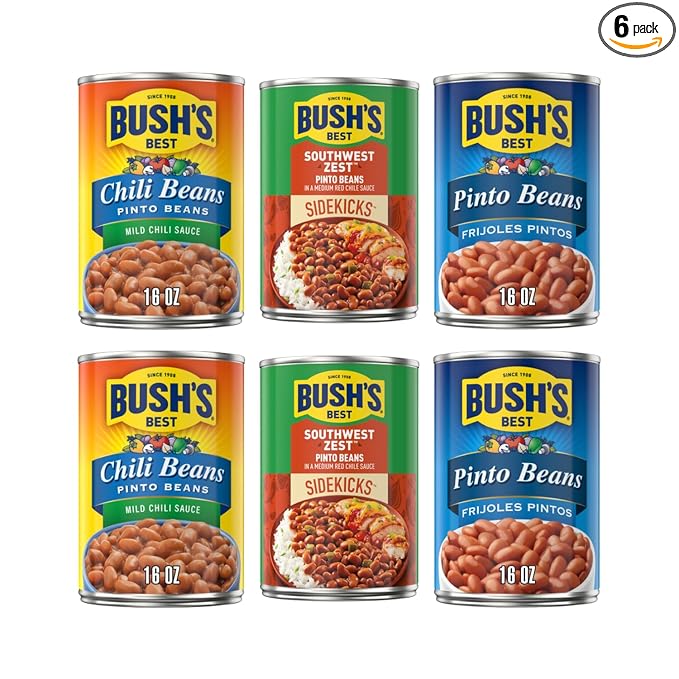 Bush's Best Baked Beans, Pinto Power Variety Pack, 2 Southwest Zest Pinto Beans (15oz), 2 Mild Chili Pinto Beans (16oz), 2 Original Pinto (16oz) (Variety Pack)