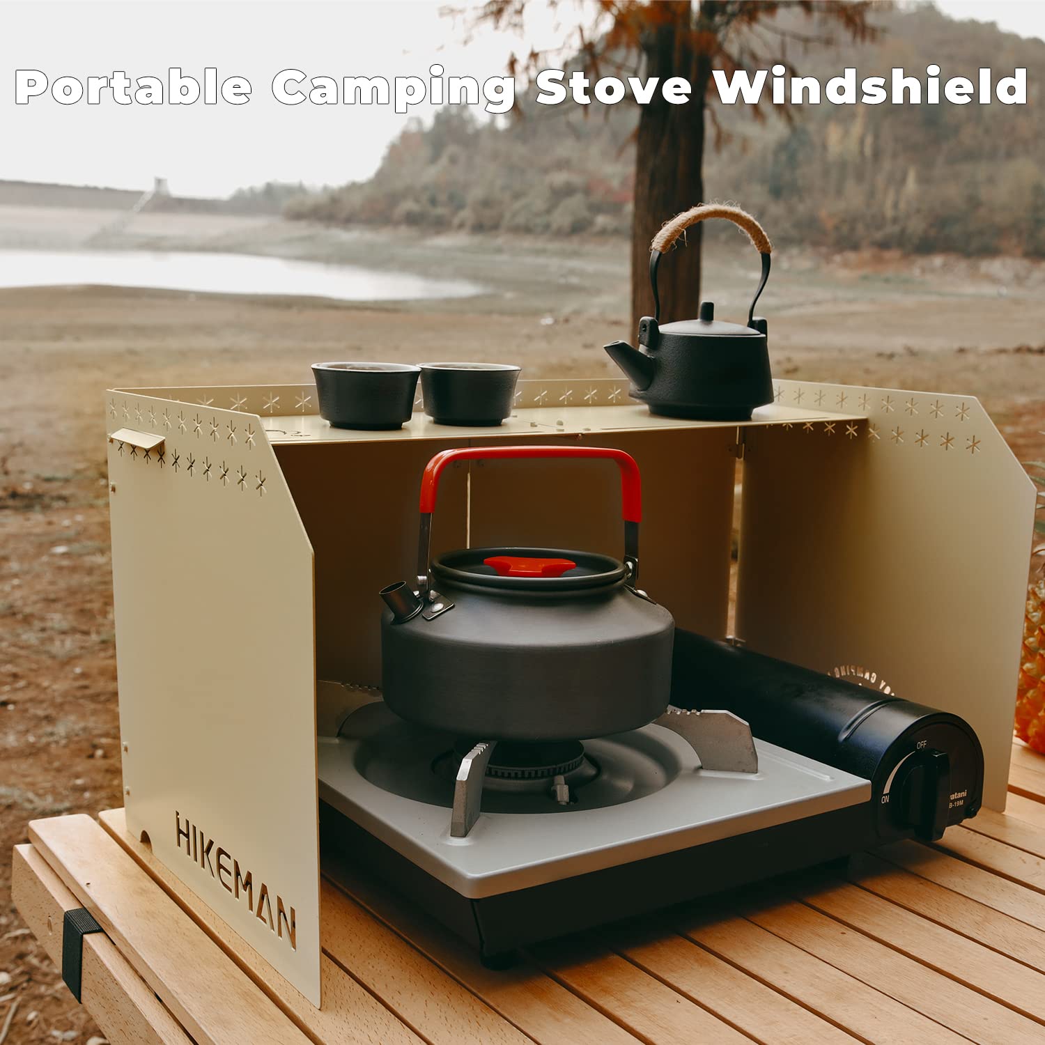 HIKEAMN Camping Stove Windscreen - Outdoor Folding Gas Stove Windshield,Camping Wind Blocker with a