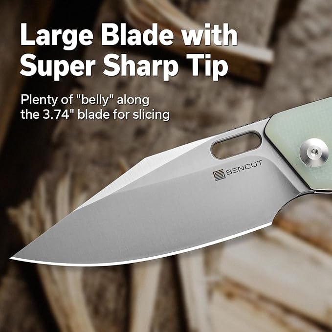 SENCUT GlideStrike Pocket Knife for EDC, Folding knife with Thumb Hole Openning, Textural Coarse G10 Handle with Deep Pocket Clip, Ideal Gift for Men Women S23018-2 (Natural)