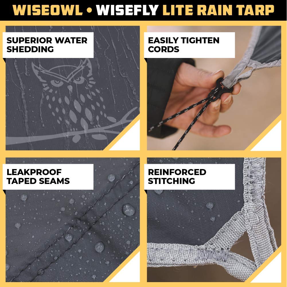 Wise Owl Outfitters Hammock Rain Fly – Waterproof Camping Tarp Cover with Tent Stakes & Carry Bag
