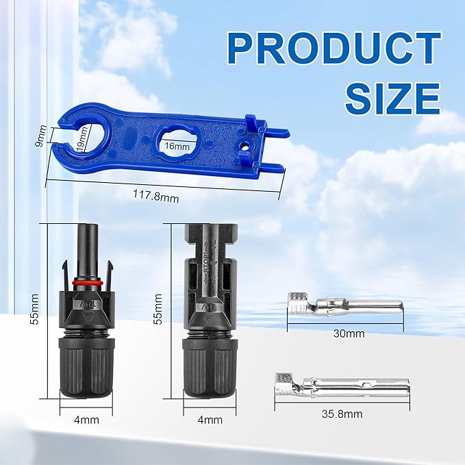 5 FT 10AWG Solar Panel Extension Cable,10 Gauge Extension Cord,5FT 10FT 20FT 30FT 50FT 100FT Solar Panel Wire with Extra Fair of Female and Male Connectors Solar Adapter for RV, Photovoltaic Systems