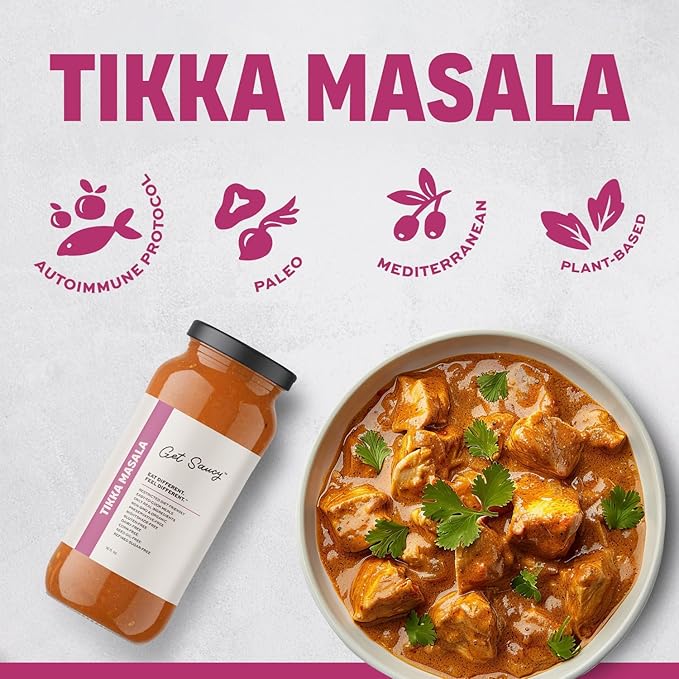 Get Saucy Tikka Masala Sauce - Gluten-Free, Dairy-Free, Corn-Free, Seed Oil-Free, Refined Sugar-Free, Nightshade-Free, Organic, Non-GMO, Preservative-Free, Healthy & Easy Meal (3 Pack, 48oz)