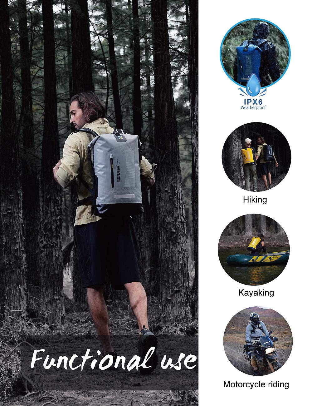 IDRYBAG Waterproof Backpack for Men 20L/30L/40L, Floating Dry Bag Kayak, Dry Backpack Hiking