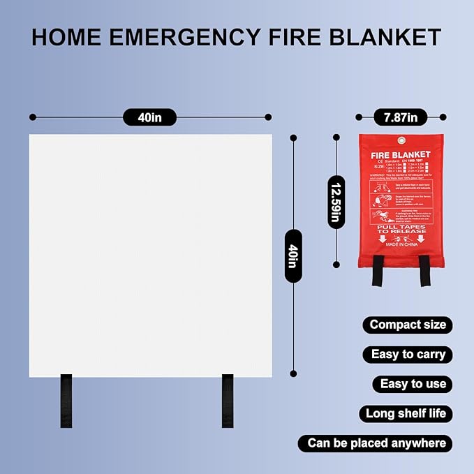 Home Emergency Fire Blankets 40??x 40??Fiberglass Fire Blankets Essential Emergency Fire Blankets for Home and Kitchen 2 Packs