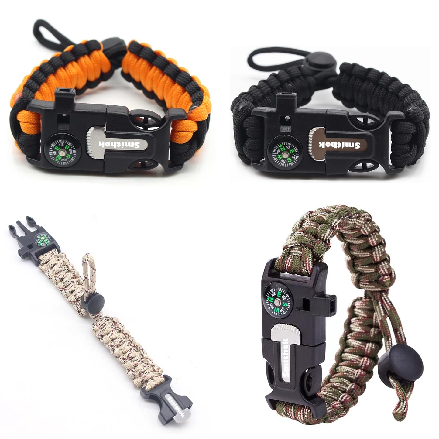 Smithok Paracord Survival Bracelet-Length Adjustable,Loud Whistle Emergency Compass Survival Fire
