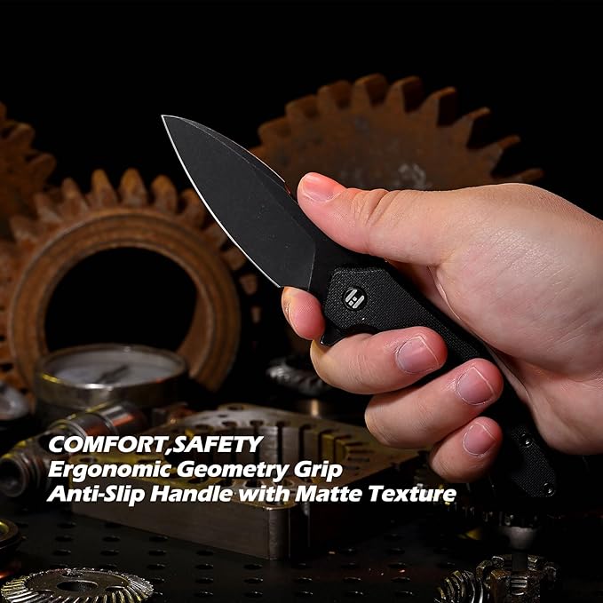 Hightron Mini Ventura Flipper Folding Knife for EDC, Liner Lock Pocket Knife with 2.85" Stonewashed D2 Blade plus Ultra-Grip G10 Handle Compact Gifts for Men Women Camping Black-B