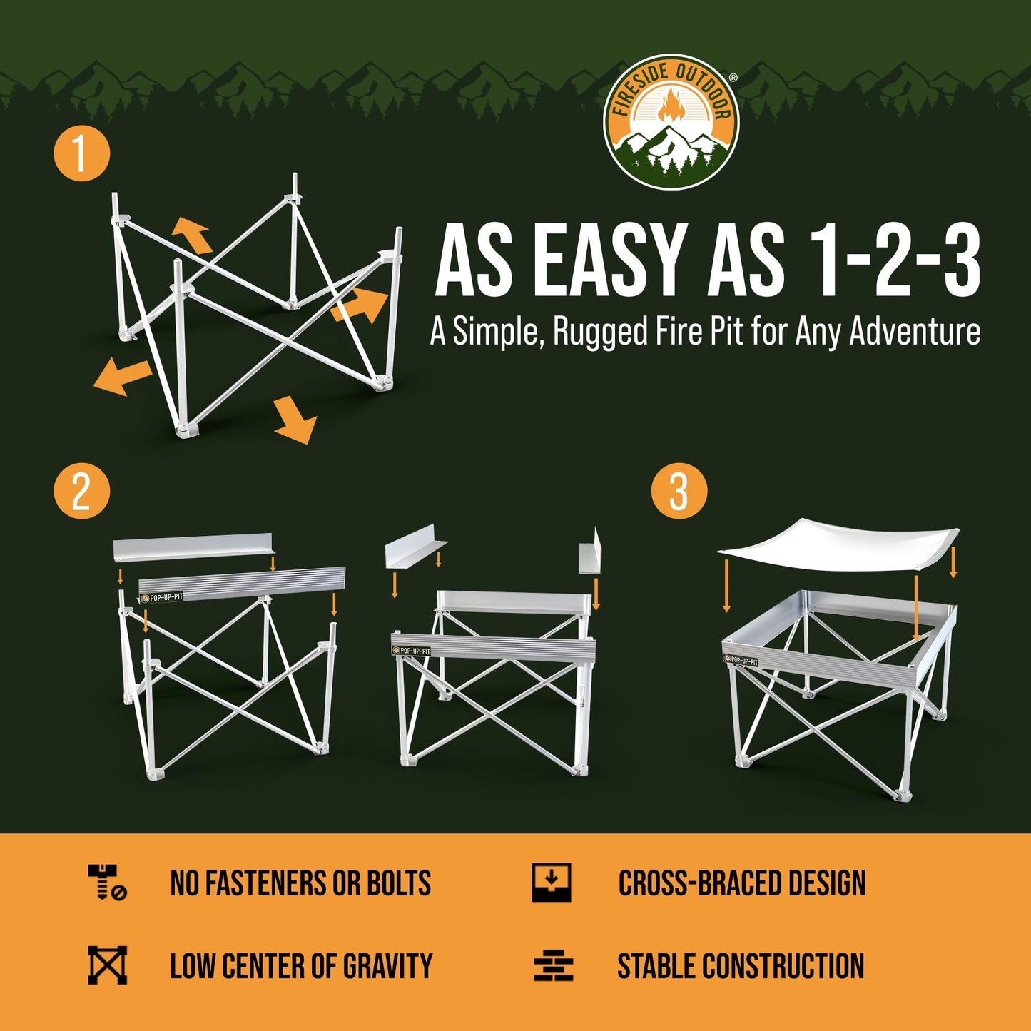 Fireside Outdoor Portable Fire Pit for Camping, Portable Fire Pit Grill for Backyard, Outdoor