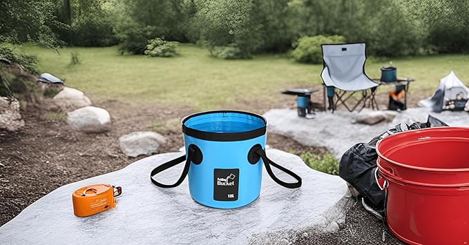 BANCHELLE Collapsible Bucket Water Container Portable Folding Camp Wash Basin for Outdoor Traveling Hiking Fishing Car Washing Gardening Camping (Blue, 12L)