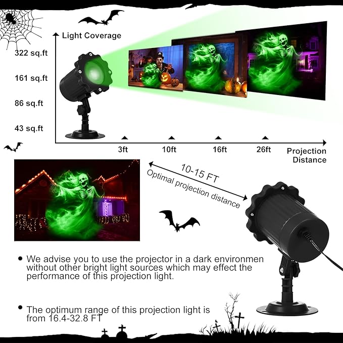 Treela Halloween Projector Lights Outdoor Indoor Dynamic Ghost Skull Lights Decoration Outside LED Landscape Lamp for Holiday Garden Supplies(Green,Ghost Bride)