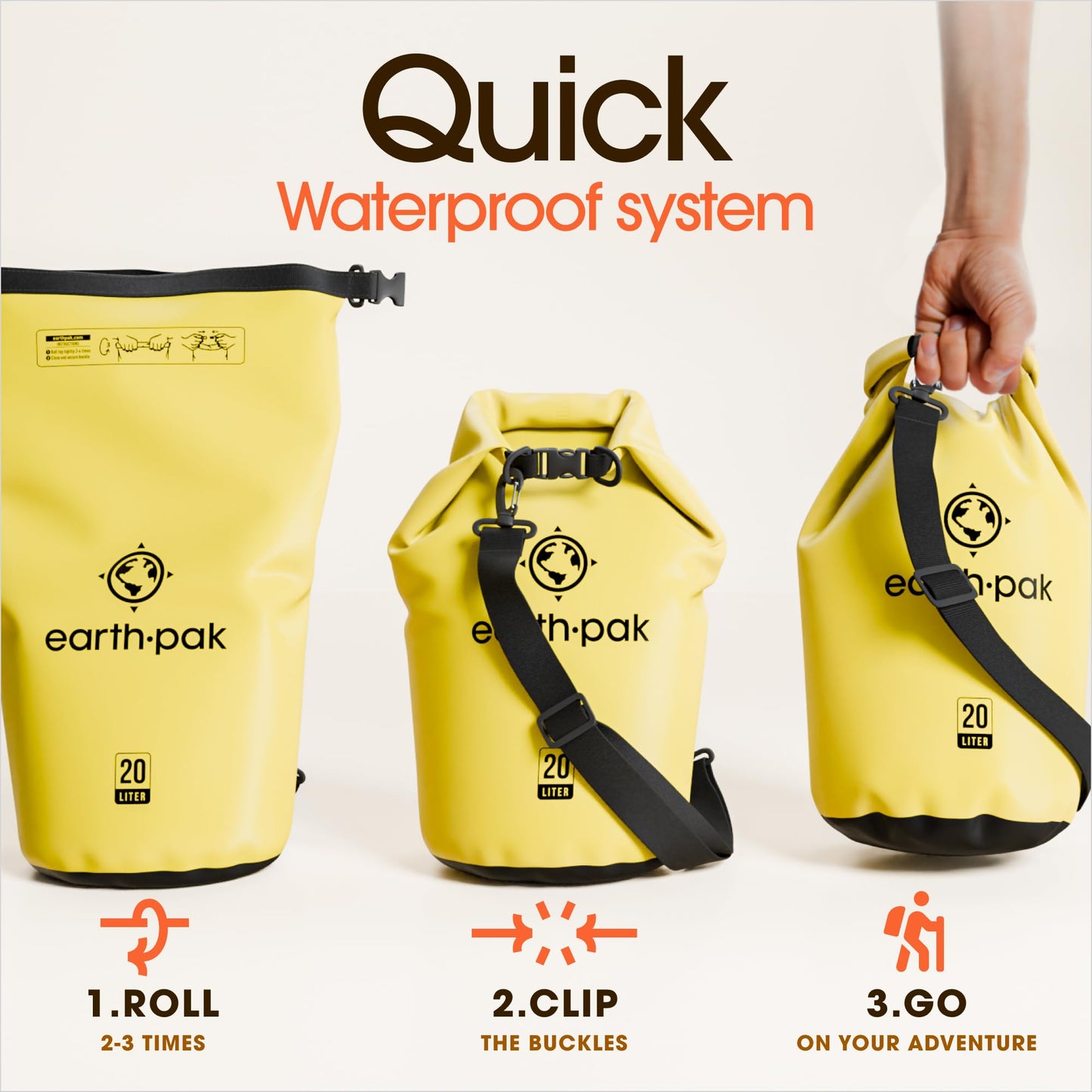 Earth Pak 10L Waterproof Dry Bag - Marine Roll Top Dry Sack for Kayaking