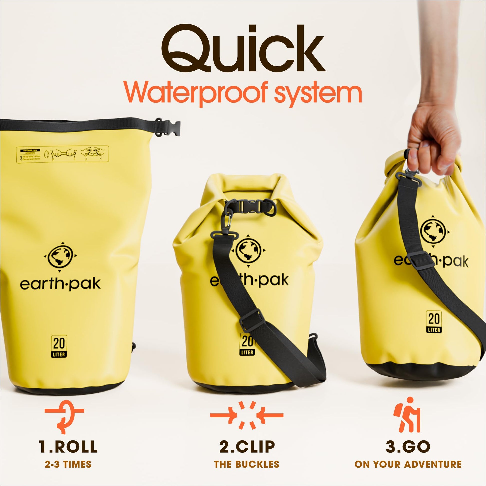 Earth Pak 10L Waterproof Dry Bag - Marine Roll Top Dry Sack for Kayaking