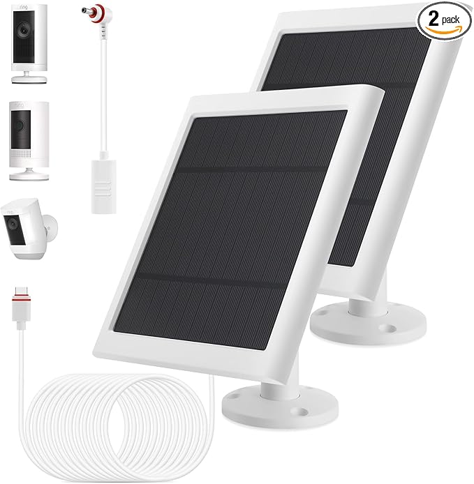 2 Pack - Solar Panel for Ring Security Camera Spotlight Cam Plus/Pro(Battery) Stick Up Cam/Pro Wireless Outdoor with 10FT/3M Long Cable Dustproof Waterproof