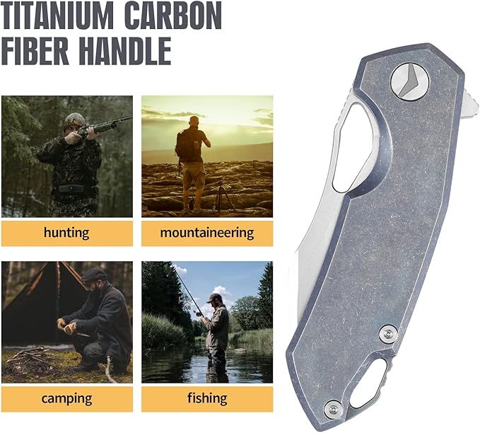 Folding Knife pocket knife EDC Knife With Clip Survival knife Camping knife - M390 Steel Titanium Handle - Outdoor Camping Survival Hunting knife with Sheath (Blue)