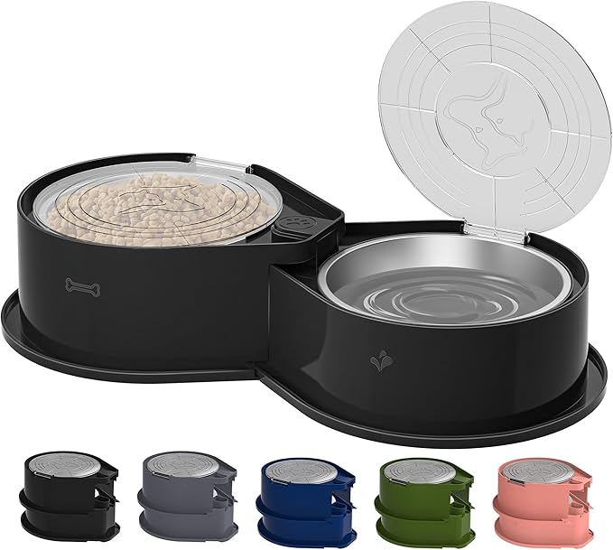 Stainless Steel Dog Bowl Set with Lids, 304 Metal Dual Food & Water Bowls for Dogs & Cats, Foldable Pet Feeder with Cover Keeps Food Fresh, Anti-Skid Dog Dish for Small/Medium/Large Pets