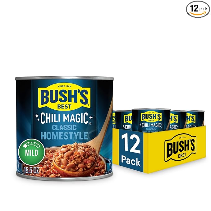 BUSH'S BEST Canned Chili Magic Chili Beans Starter Traditional Recipe (Pack of 12), Source of Plant Based Protein and Fiber, Low Fat, Gluten Free, 15.5 oz