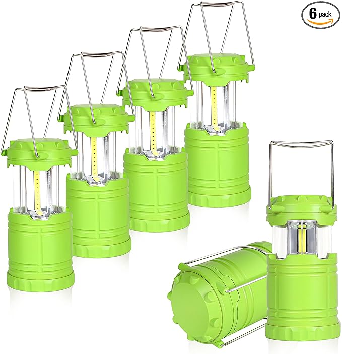 6-Pack Mini LED Camping Lanterns, Portable Camping Lights, Outdoor Tent Lights, Essential Emergency Lights for Power Outages, Hiking, Survival Kit for Hurricane, Green