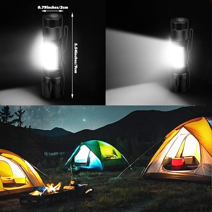 KunHe Rechargeable Flashlights USB-C mini Small LED Lantern Flashlights Bright Clip-On Light EDC Flash Light with Side COB Light for Camping Home Emergency 4 Pack