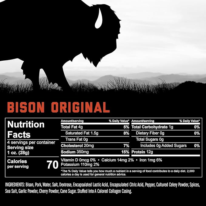 ICON Meats Bison and Pork Snack Sticks - Original Flavor – 6 Packs Per Box, 4 Sticks Per Pack, All Natural Jerky Meat Sticks, USDA Approved, Diet Friendly, High Protein, Low Calorie, Sugar Free