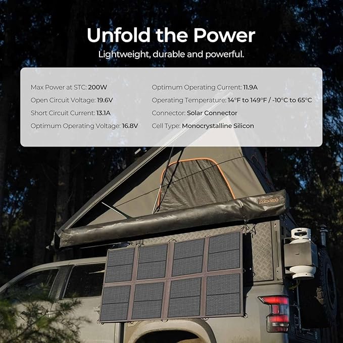 Renogy 200 Watt Solar Panel Blanket, N-Type Portable Foldable Solar Panels, 25% High Efficiency Lightweight 8-Fold Space-Save, QC3.0 USB-A&Type-C Output, For Camping, RV, SUV, Marine, Off-Grid Outdoor