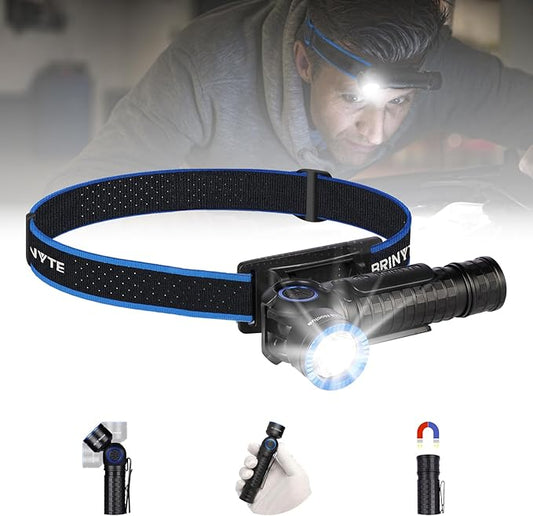 Brinyte HL18 Rechargeable Right Angle Headlamp Detachable L-Shape Flashlight with Magnetic Base 90 Degree Swivel 1600 Lumens Bright Waterproof Headlamp for Repairing Work