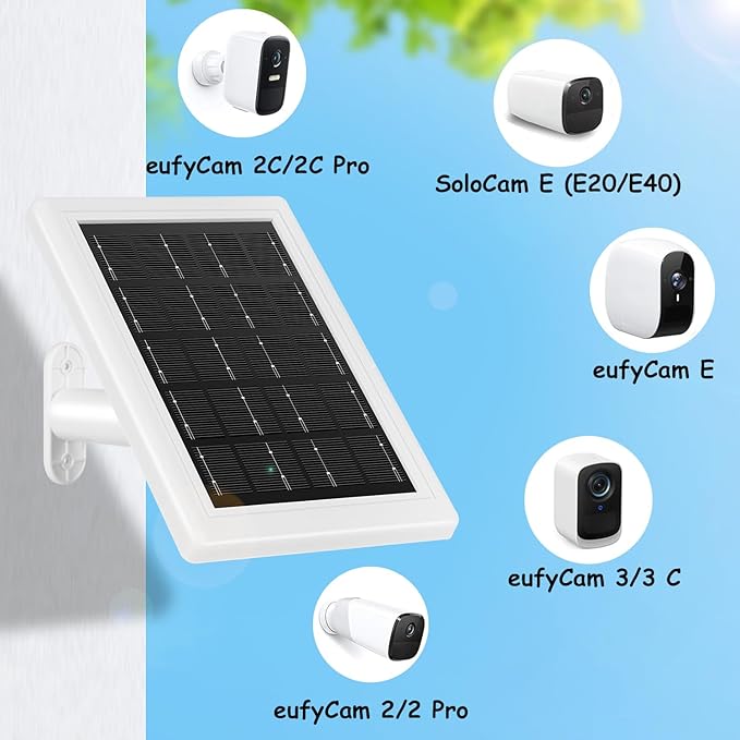 Solar Panel Charger,Solar Panels for Security Camera, Solar Panel with Micro USB & USB-C Port for 5V Outdoor Rechargeable Battery Camera, IP65 Waterproof, 16.4ft Cable(2 Pack, White)