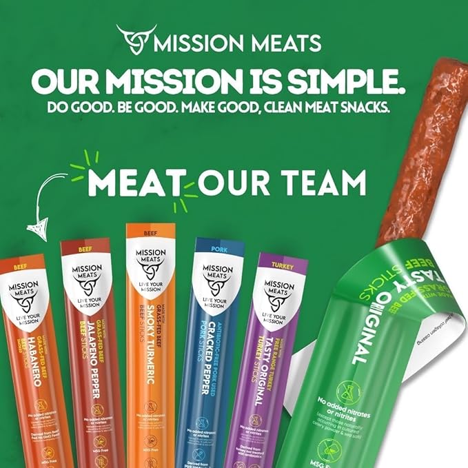 Mission Meats Kids Beef Sticks ??100% Grass Fed & Pasture Raised, Healthy Snacks for Kids, Sugar Free Protein, Gluten & Nut Free, Individually Wrapped, Mini 0.5oz 24ct Bag (Pack of 2)