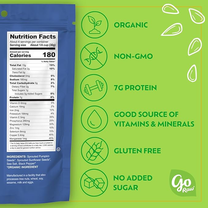 Go Raw Organic Sprouted Sea Salt & Pepper Snacking Seeds, 4 oz, 6 Pack, Pumpkin & Sunflower Seeds, Keto, Kosher