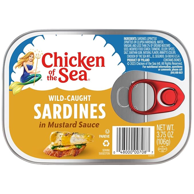 Chicken of the Sea Sardines in Mustard Sauce, 3.75 Ounce Cans (Pack of 18), Wild Caught Canned Sardines, Packaging May Vary