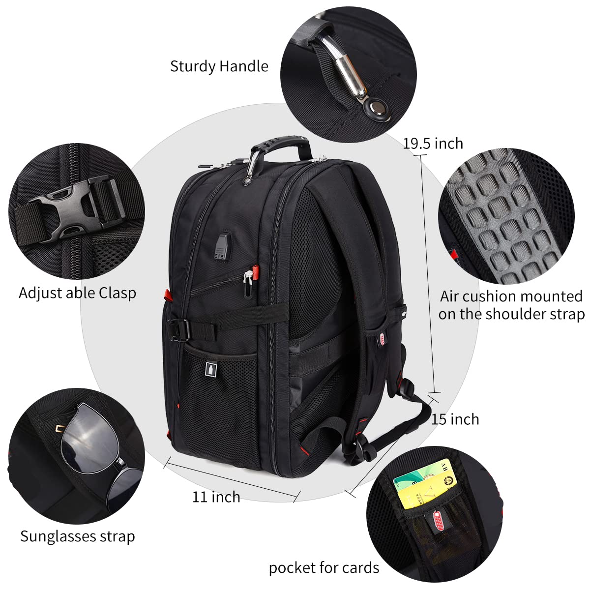 SHRRADOO Extra Large Travel Laptop Backpack for Men, Work College Backpacks