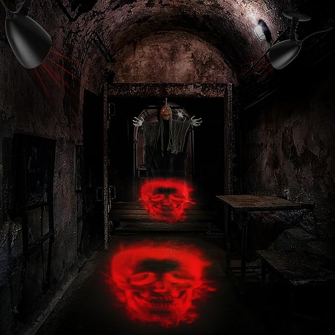 Halloween Projector Lights Outdoor Indoor - 3D Dynamic Red Skull Projector Decorations Lights with Timer, Waterproof Halloween Light for Wall, Window, Ground, Roof, Cemetery, Holiday Decor