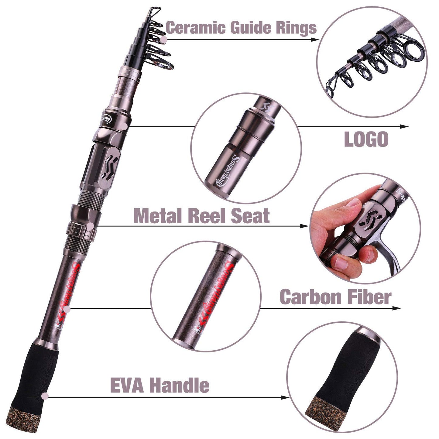 Sougayilang Fishing Rod Telescopic Fishing Rod Portable- 24 Ton Carbon Fiber,CNC Machined Reel