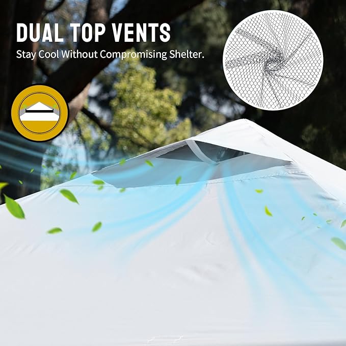CROWN SHADES 12x12 Pop Up Canopy Outside Canopy, Patented One Push Tent Canopy with Wheeled Carry Bag, Bonus 8 Stakes and 4 Ropes, White