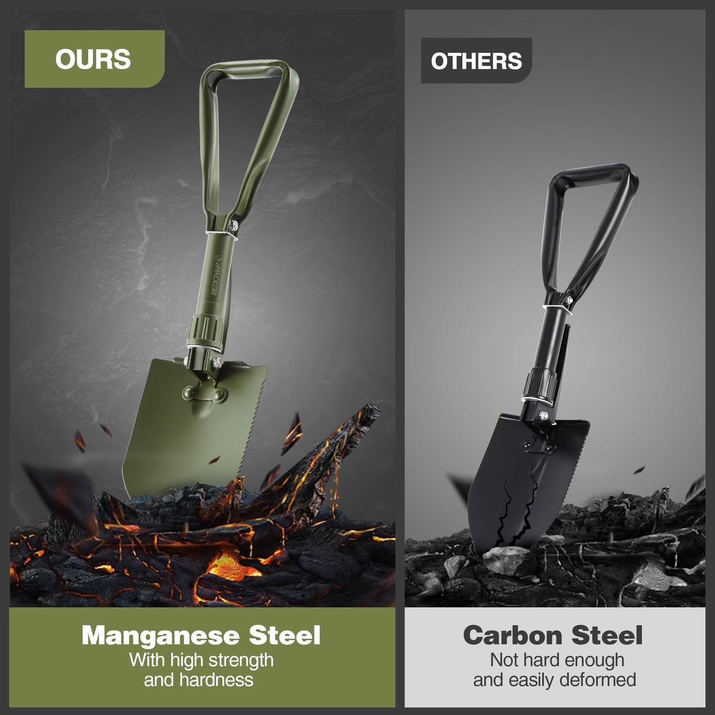 REDCAMP 23" Military Folding Camping Shovel w/Cover,Portable Shovel with High Manganese Steel