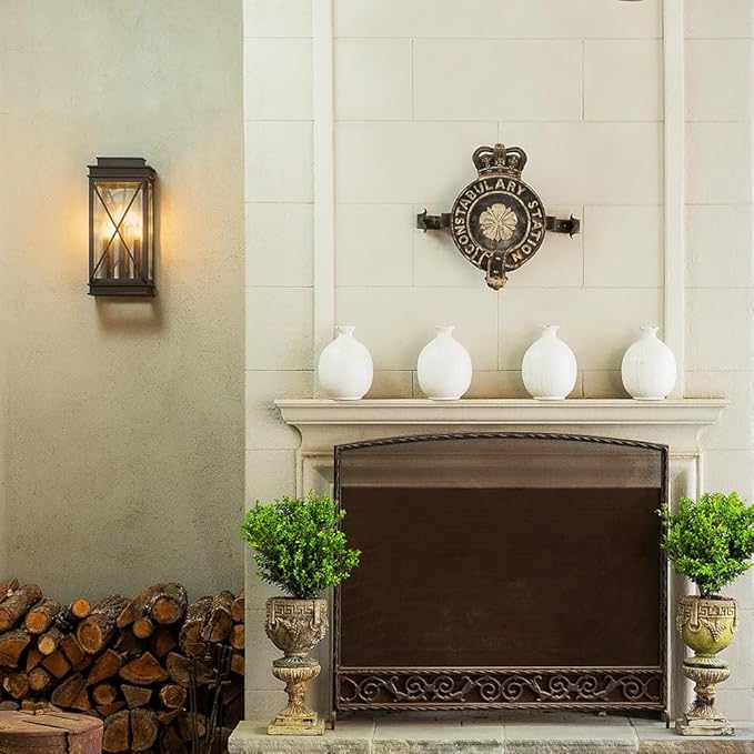 Hinkley Montecito Large Wall Mount Outdoor Lantern - 3-Light, Aluminum, Clear Glass - Black with Driftwood Gray Accents