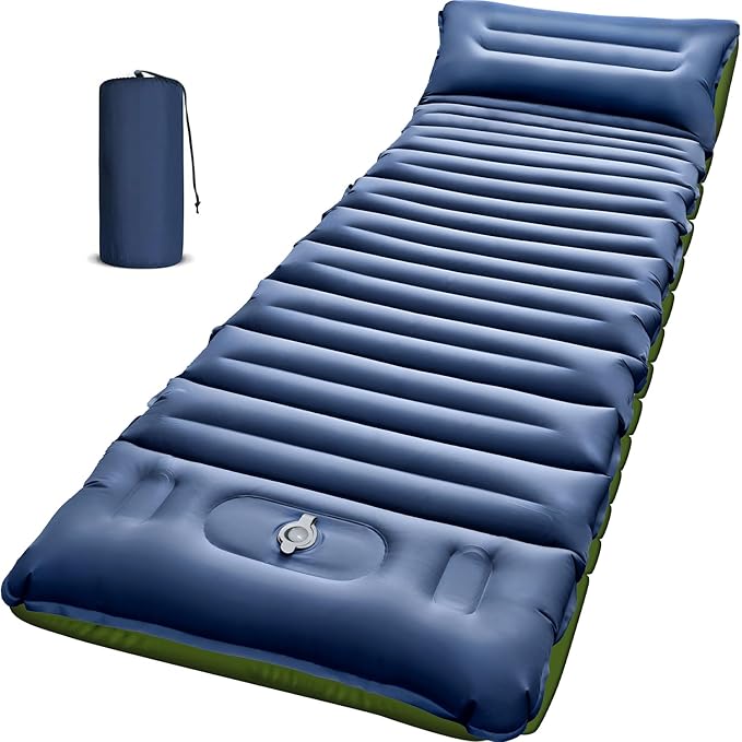 Sleeping Pad for Camping, 5 Inch Extra Thick Camping Sleeping Pad with Pillow Built-in Foot Pump, Lightweight Inflatable Sleeping Mat, Backpacking, Hiking, Tent