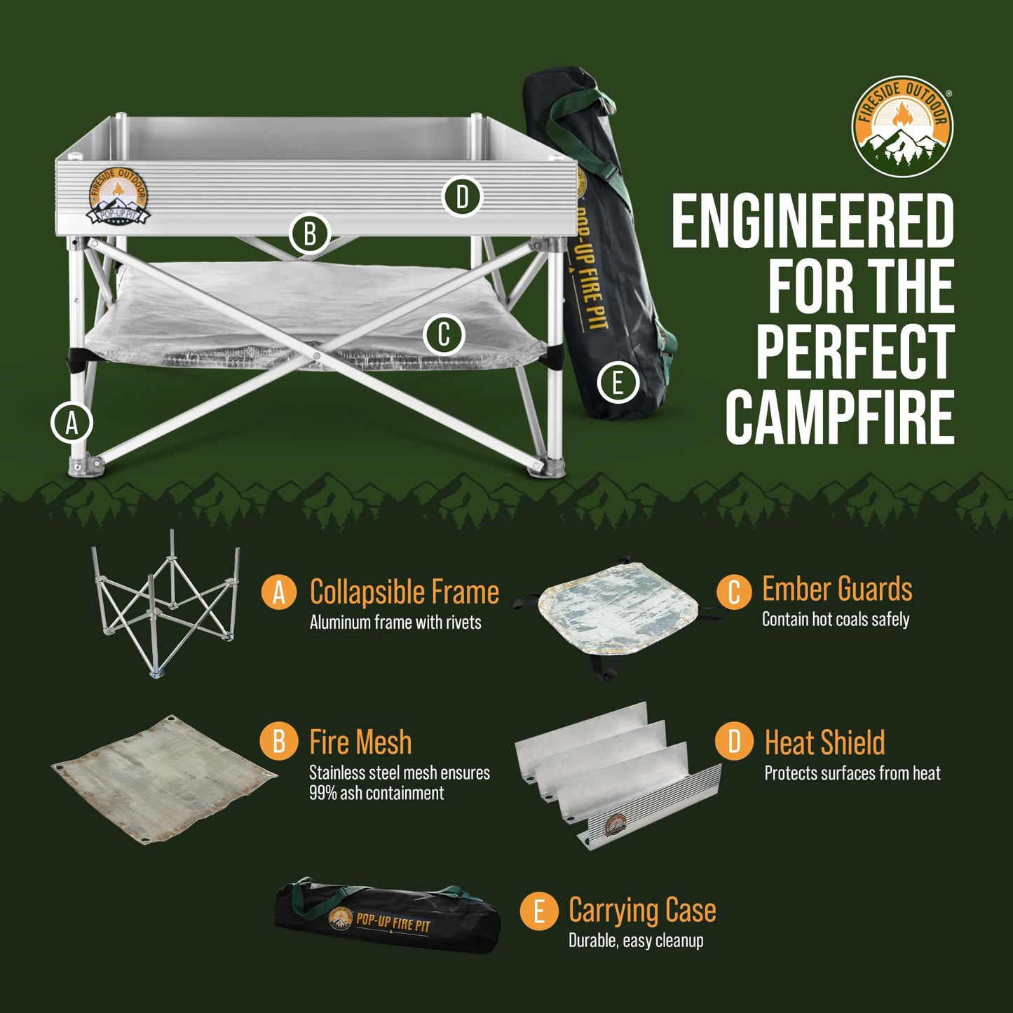 Fireside Outdoor Portable Fire Pit for Camping, Portable Fire Pit Grill for Backyard, Outdoor