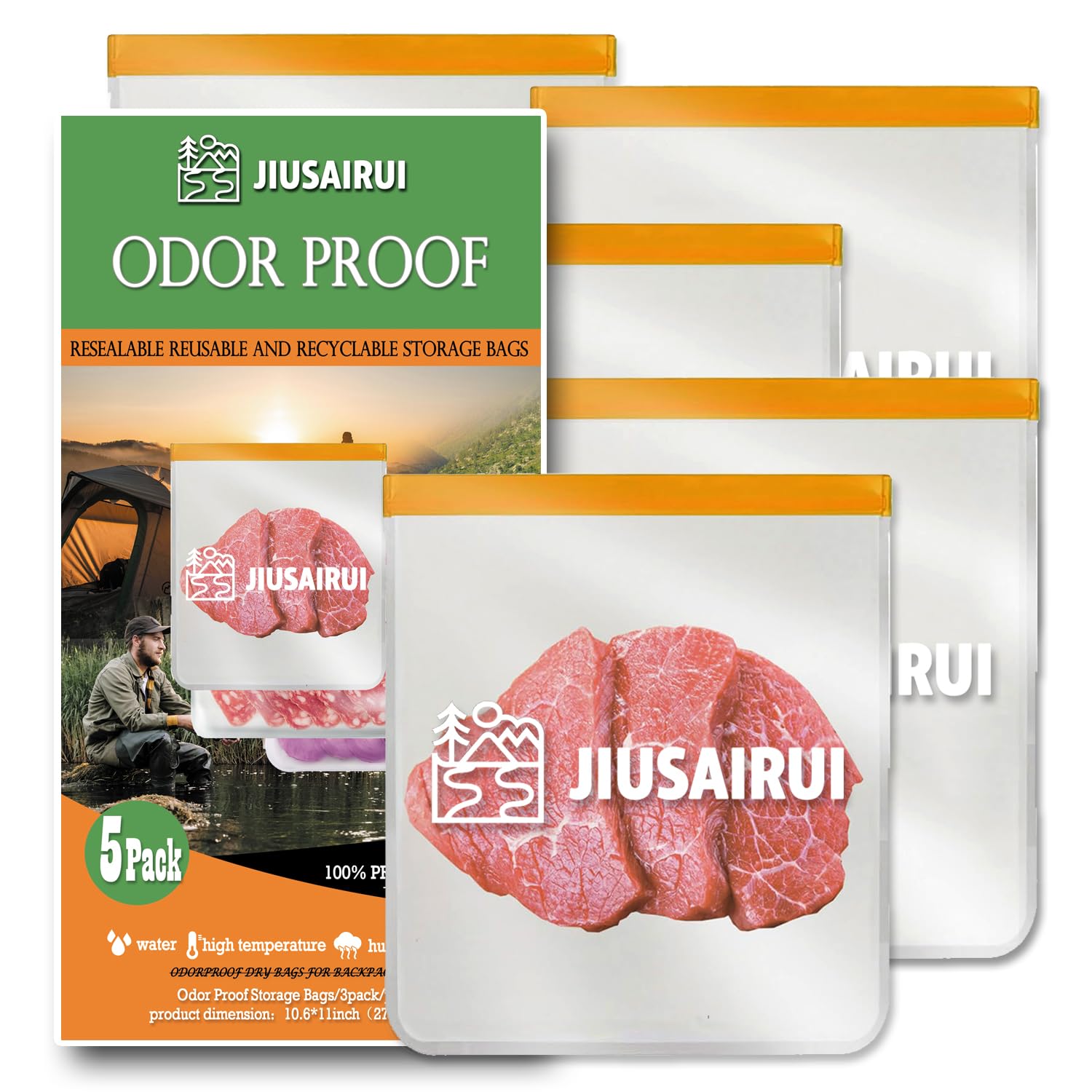 JIUSAIRUI Odor Proof Bear Bags for Food Backpacking: 5Pack Reusable Bear Proof Food Storage