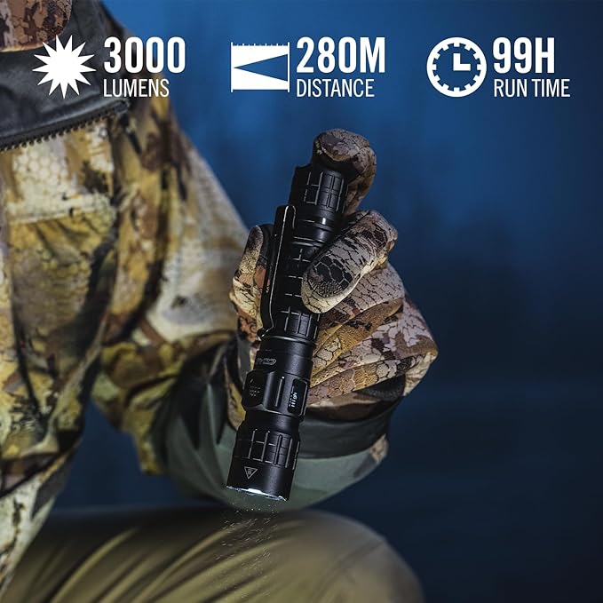 Coast TX300R 3000 Lumen Rechargeable Long Range Tactical LED Flashlight with Strobe, Spot and Flood Beams - POWERiQ??Digital Display, Durable Aluminum Build