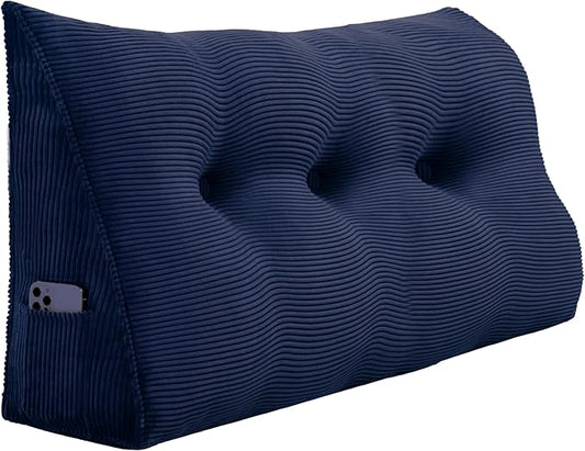 8 lbs Thickened Twin Wedge Pillow Headboard, College Dorm Bed Triangular Reading Pillow, Bed Bolster Pillow for Sitting in Bed, Dorm Bedding Essentials for Girls & Boys, Cordury Blue