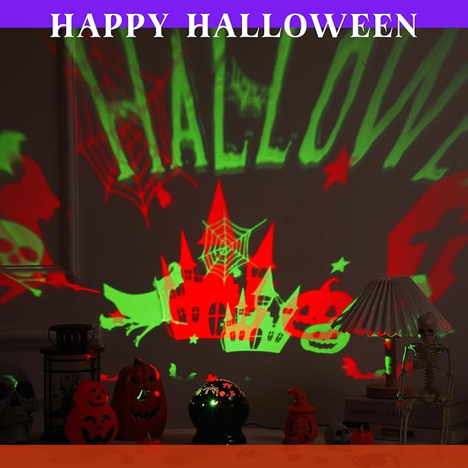 Halloween Projector Lights Indoor Happy Halloween Projection Light LED Spooky Pumpkin Ghost Spider Decorative Outdoor Lighting Projectors for Party Holiday Garden Landscape