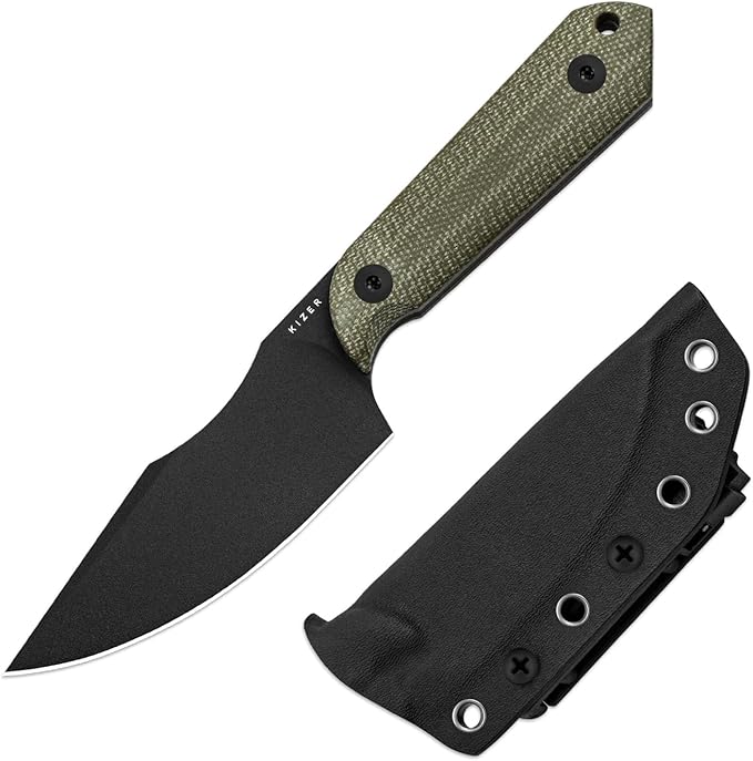 Kizer Harpoon Fixed Blade Knife with Sheath, 3.88??D2 Fixed Blade EDC Knife with Micarta Handle for Hunting, Camping, Hiking, Survival 1040M4