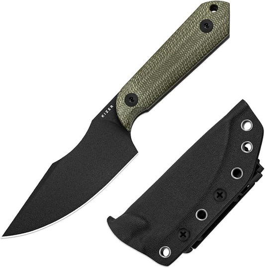 Kizer Harpoon Fixed Blade Knife with Sheath, 3.88??D2 Fixed Blade EDC Knife with Micarta Handle for Hunting, Camping, Hiking, Survival 1040M4