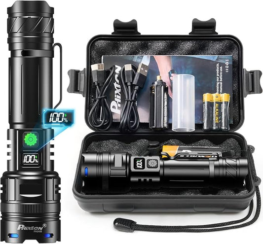 Rechargeable Flashlights 2000 High Lumens Single One Mode Super Bright, High Powered LED Flashlight USB C, High Beam 3280 ft Long Lasting Powerful Heavy Duty Strong Flash Light for Security Hiking