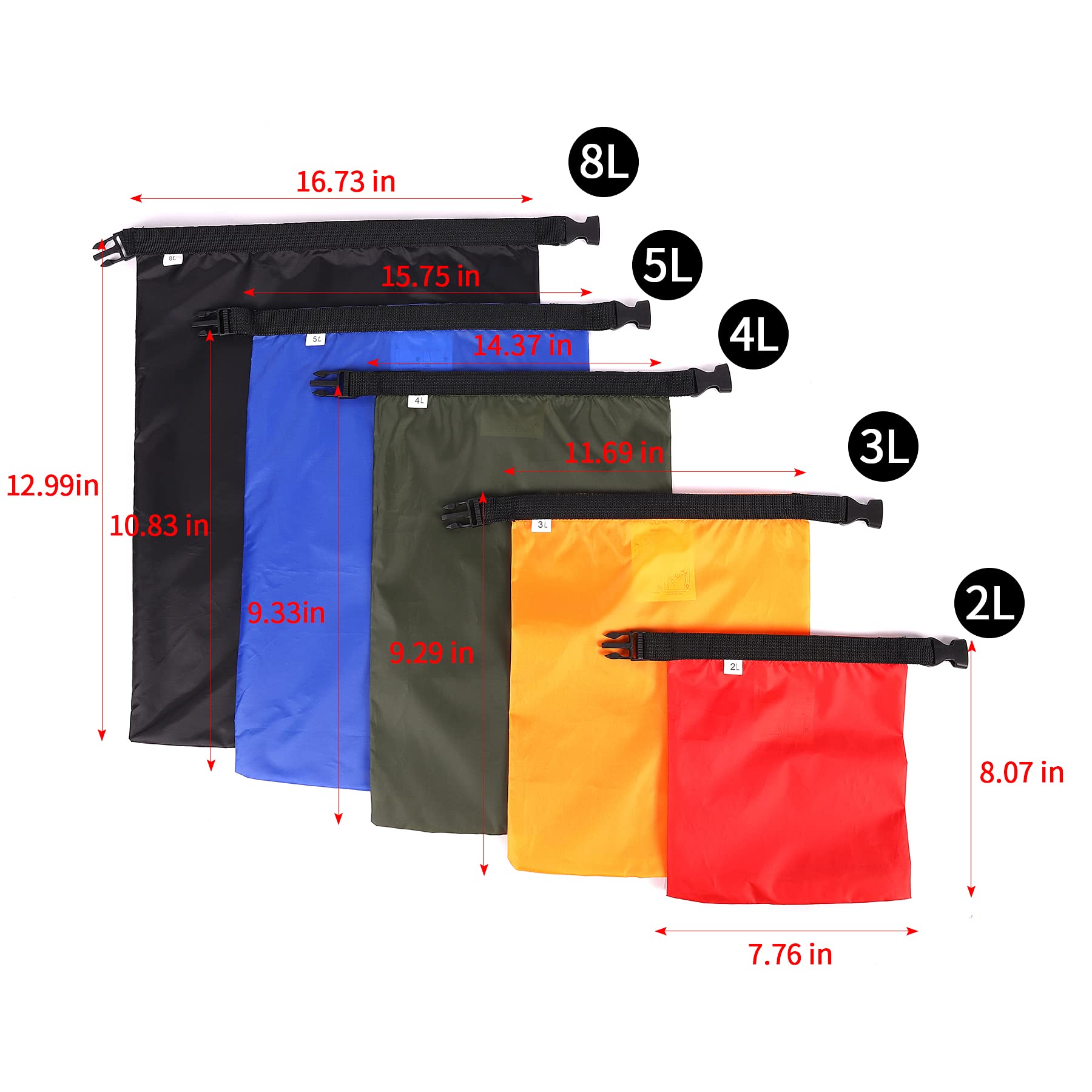 Ucolofun Dry Bags Waterproof Set, 5 Packs Ultralight Waterproof Bags Small Stuff Sack Water Proof